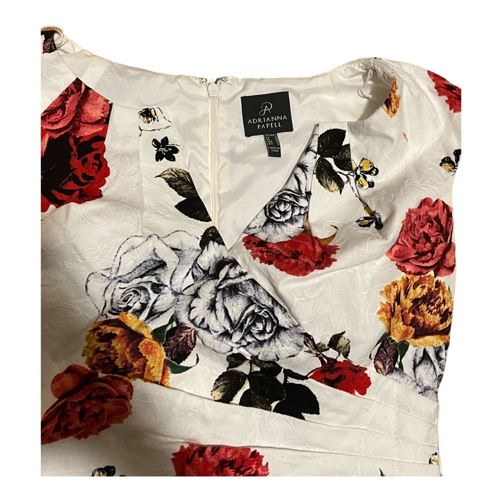 Adrianna Papell Floral Midi Dress Ruched Side Wrap V Neck Size 6 - Picture 6 of 6